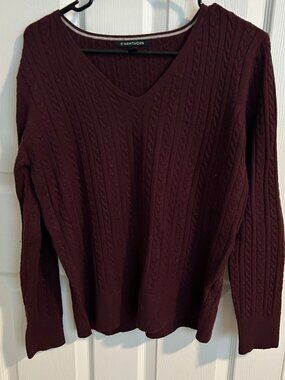 Women's Maroon Cable Knit Vneck Sweater - Size L